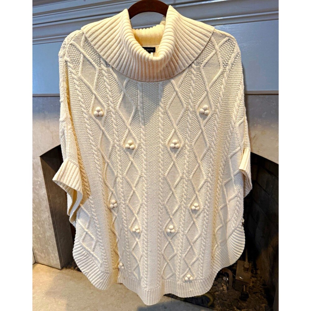 Talbots Ivory Cable Knit Cowl Neck Poncho Sweater Oversized Dolman M